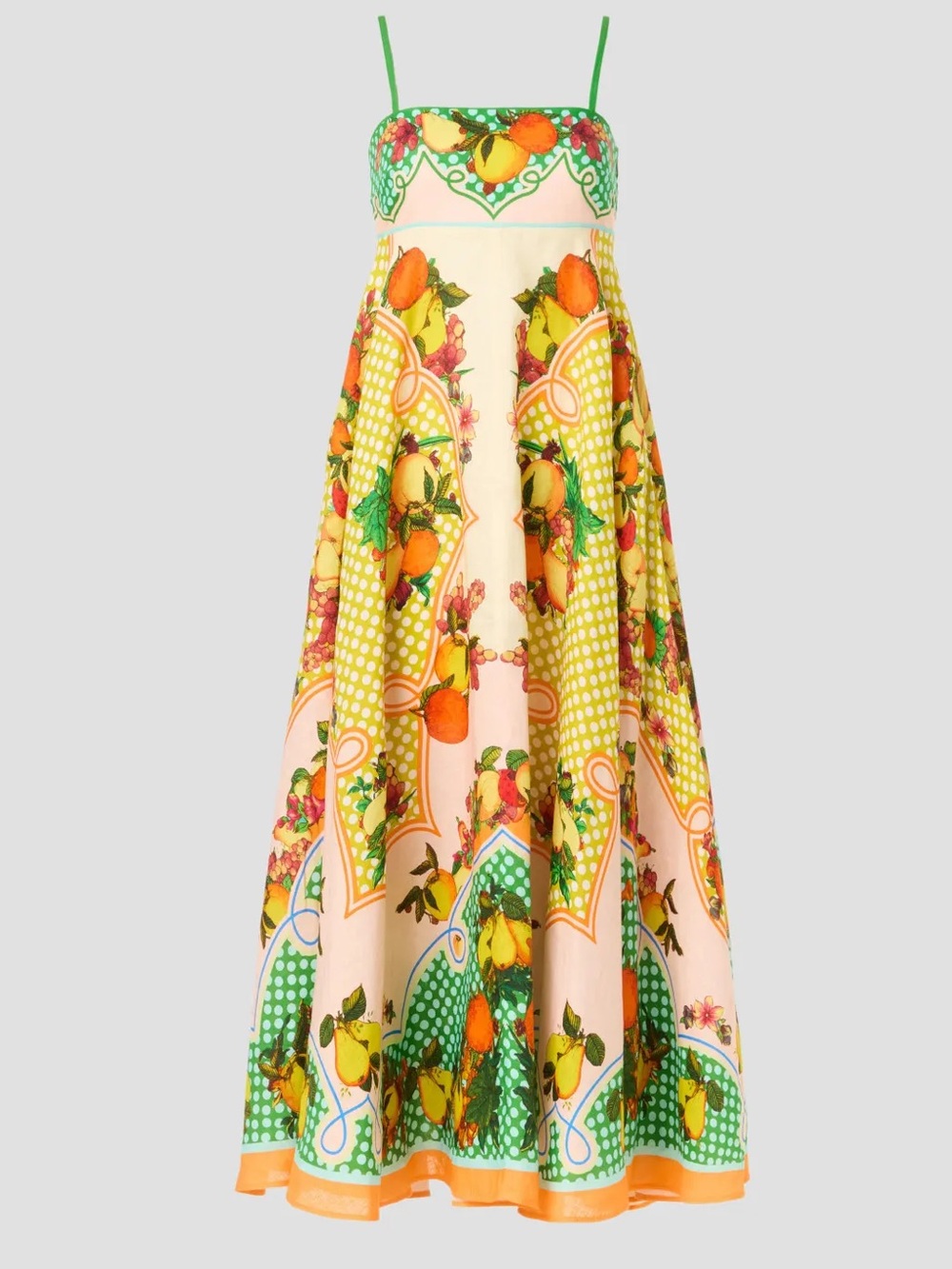 Alemais LEMONIS Citrus Fruit Floral Linen Yellow Midi Dress Sundress Size US 6